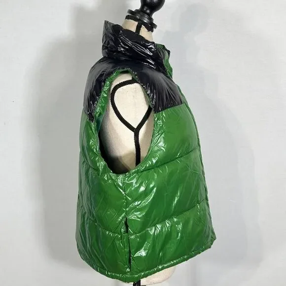 Bernie Bernardo Color Block Puffer Vest Green Black Women's Size Medium NWT - Picture 5 of 13